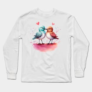 Valentine Kissing Sandpiper Bird Couple Long Sleeve T-Shirt